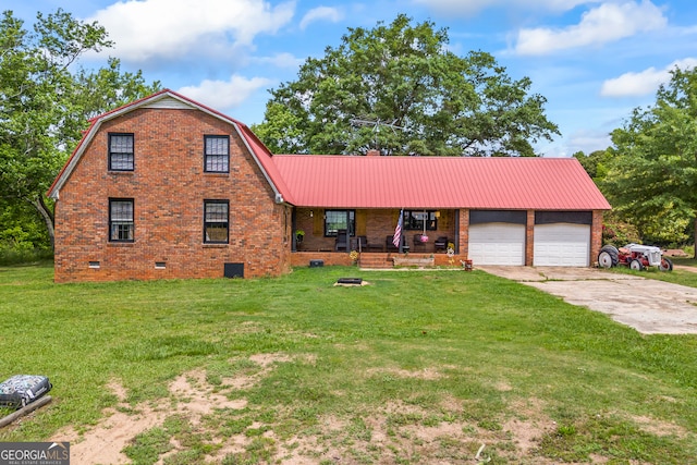 432 Airport Rd, Canon, GA 30520 - colonial inspired home with covered porch, crawl space, a front lawn, and a garage