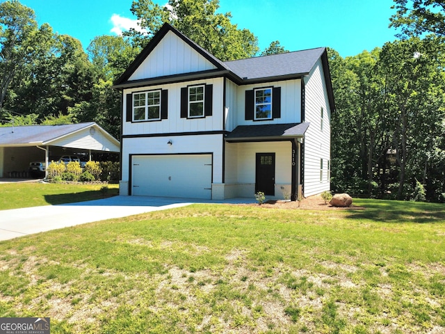 3110 Granada Way, Gainesville, GA 30506 - view of front of property featuring an attached garage, concrete driveway, board and batten siding, and a front yard