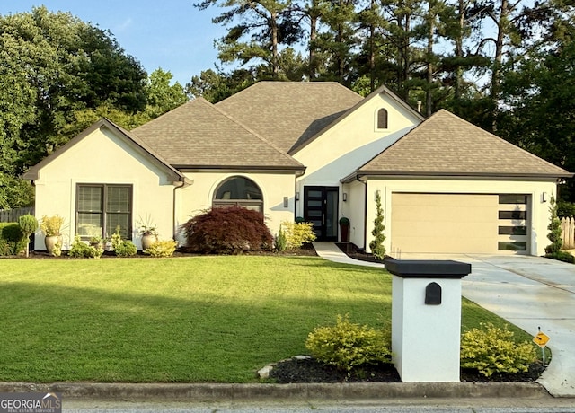 2610 Stokesley Way, Snellville, GA 30078 - view of front of house with an attached garage, stucco siding, a front lawn, and concrete driveway