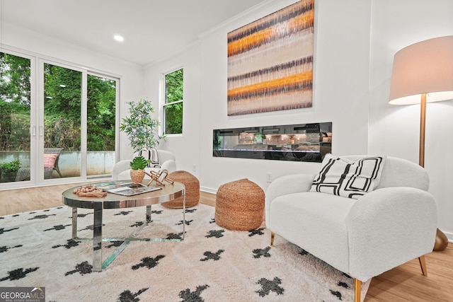 2926 5th St SW, Atlanta, GA 30315 - living area featuring wood finished floors, recessed lighting, baseboards, and crown molding