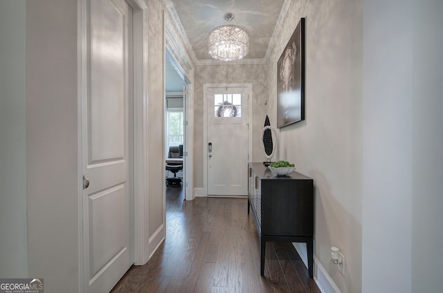 2657 Cedar Pine Way, Atlanta, GA 30360 - entrance foyer featuring a chandelier, dark wood-style floors, and crown molding