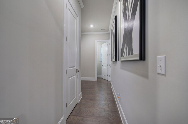 2657 Cedar Pine Way, Atlanta, GA 30360 - hall with crown molding, dark wood-style floors, and recessed lighting