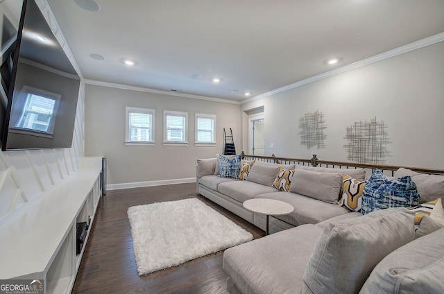 2657 Cedar Pine Way, Atlanta, GA 30360 - living area featuring ornamental molding, dark wood finished floors, and recessed lighting
