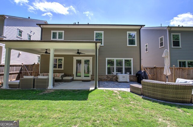 2657 Cedar Pine Way, Atlanta, GA 30360 - rear view of property featuring an outdoor hangout area, ceiling fan, a fenced backyard, and a patio area