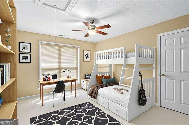 152 Maxton Ave, Dallas, GA 30132 - bedroom featuring attic access, an office area, carpet floors, and a ceiling fan