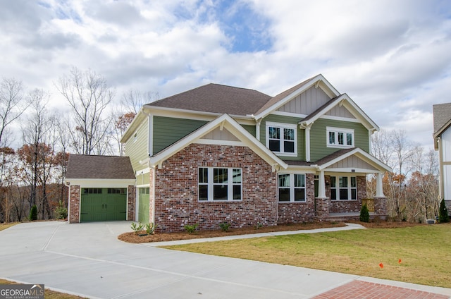 8555 Scenic Ridge Way, Ball Ground, GA 30107 - craftsman-style home with board and batten siding, brick siding, concrete driveway, and a front lawn