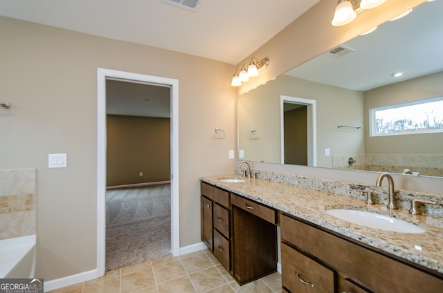8555 Scenic Ridge Way, Ball Ground, GA 30107 - full bathroom featuring double vanity, a bath, and tile patterned floors
