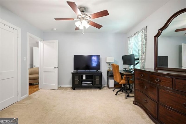 184 Rambo Pl SW, Marietta, GA 30064 - office area with light colored carpet, ceiling fan, and baseboards