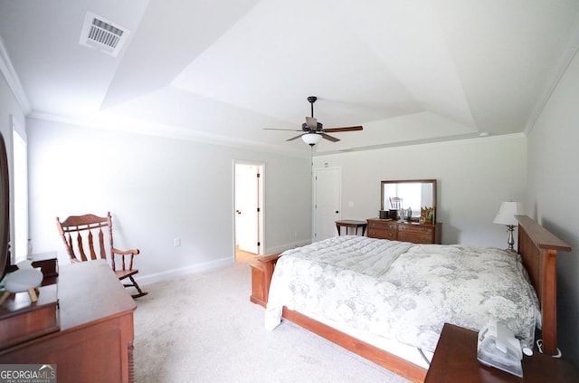 170 Kinsley Way, Statham, GA 30666 - bedroom with a tray ceiling, carpet flooring, crown molding, and a ceiling fan
