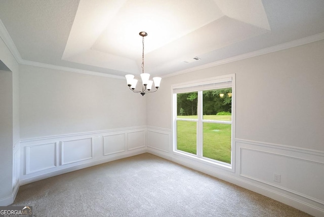 170 Kinsley Way, Statham, GA 30666 - carpeted spare room featuring a raised ceiling, a chandelier, wainscoting, crown molding, and a decorative wall