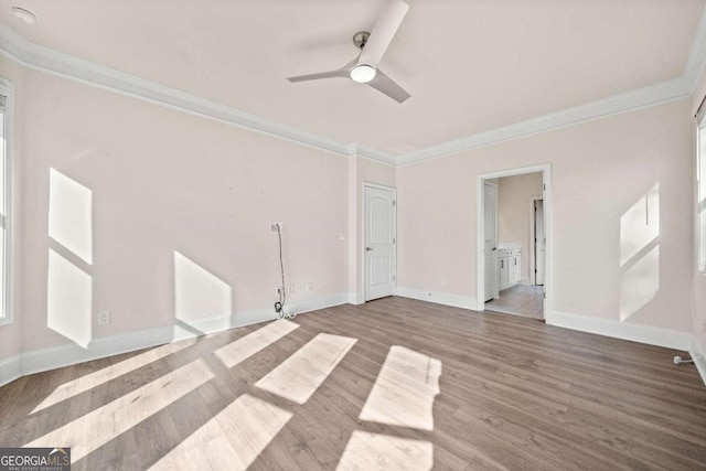 724 Broken Arrow, Waleska, GA 30183 - spare room with crown molding, wood finished floors, a ceiling fan, and baseboards
