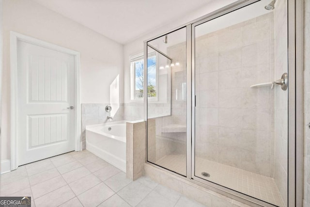 724 Broken Arrow, Waleska, GA 30183 - bathroom with a bath, a shower stall, and tile patterned floors