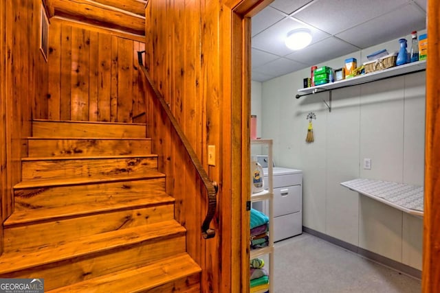 6487 W Old Highway 64 W, Warne, NC 28909 - stairway with washer / clothes dryer and a paneled ceiling