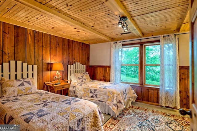 6487 W Old Highway 64 W, Warne, NC 28909 - bedroom featuring wooden walls, wainscoting, and wood ceiling