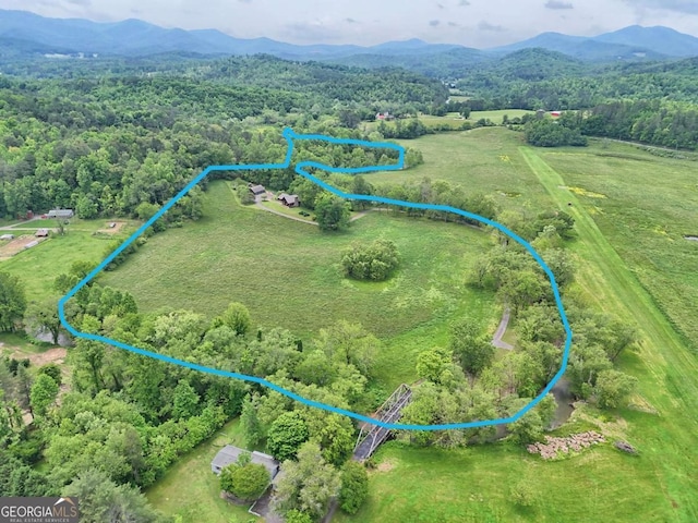 6487 W Old Highway 64 W, Warne, NC 28909 - view of rural area with property boundaries highlighted, a mountainous background, and a heavily wooded area
