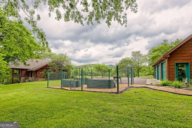 6487 W Old Highway 64 W, Warne, NC 28909 - view of green lawn with a vegetable garden and a garage