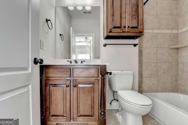 1054 Morgan Garner Dr SW, Lilburn, GA 30047 - full bath with toilet, tile patterned flooring, vanity, a ceiling fan, and shower / bathtub combination