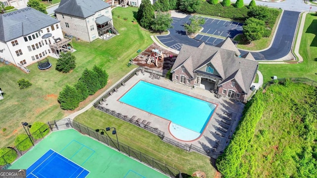 1054 Morgan Garner Dr SW, Lilburn, GA 30047 - bird's eye view of a pool area