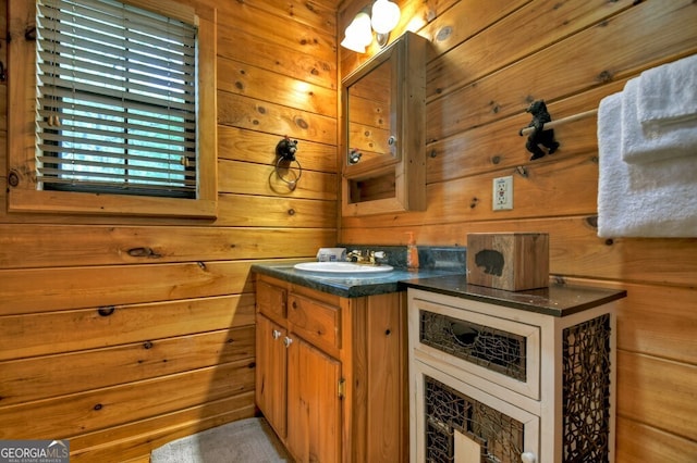 294 Oakwood Trl, Mineral Bluff, GA 30559 - bathroom featuring wooden walls and vanity