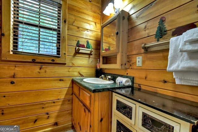 294 Oakwood Trl, Mineral Bluff, GA 30559 - bathroom featuring wooden walls and vanity