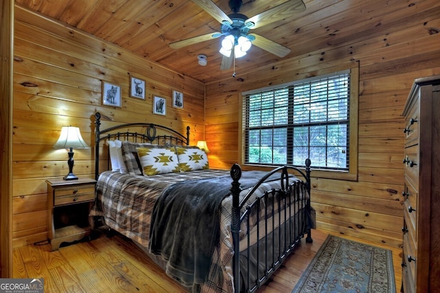 294 Oakwood Trl, Mineral Bluff, GA 30559 - bedroom featuring wood finished floors, wood walls, and wooden ceiling