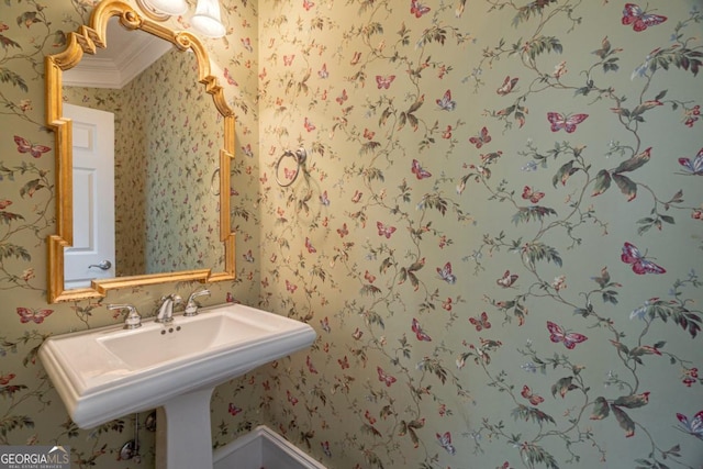 5620 Barnett Shoals Rd, Athens, GA 30605 - bathroom with wallpapered walls and crown molding