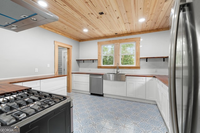 107 S Mulberry St, Statesboro, GA 30458 - kitchen featuring stainless steel appliances, wood ceiling, recessed lighting, a sink, and open shelves
