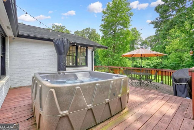 3734 Powers Ferry Rd NW, Atlanta, GA 30342 - wooden terrace featuring a hot tub, outdoor dining area, and a grill