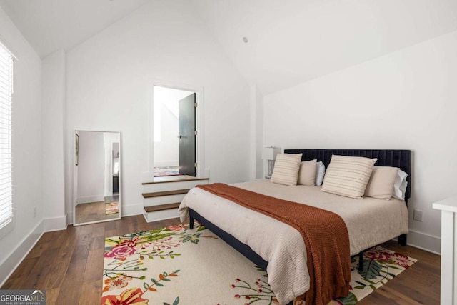 135 Mado Ln, Chattahoochee Hills, GA 30268 - bedroom featuring wood finished floors and high vaulted ceiling