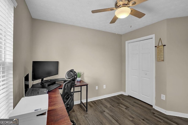 507 Hillcrest Cross Rd, Canton, GA 30115 - office featuring dark wood-type flooring, ceiling fan, and a textured ceiling