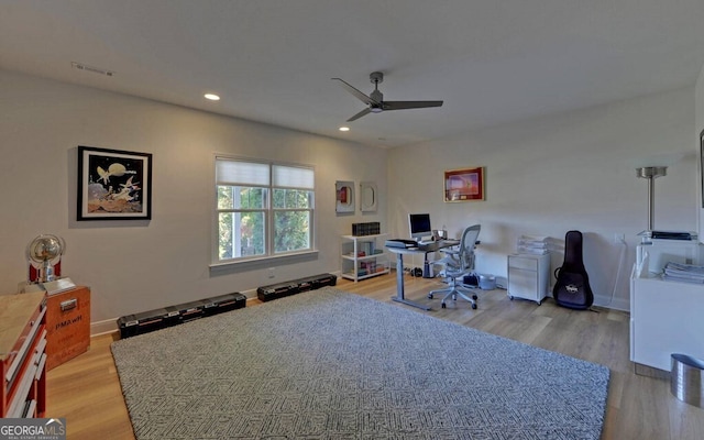 1951 Island View Dr, Hiawassee, GA 30546 - office area featuring ceiling fan, light wood-type flooring, recessed lighting, and baseboards