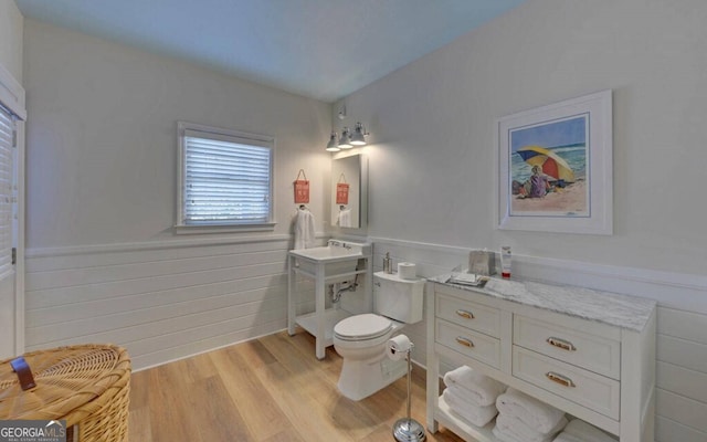 1951 Island View Dr, Hiawassee, GA 30546 - bathroom with wood finished floors, wainscoting, and toilet