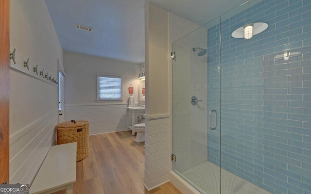 1951 Island View Dr, Hiawassee, GA 30546 - bathroom with wood finished floors and a shower stall