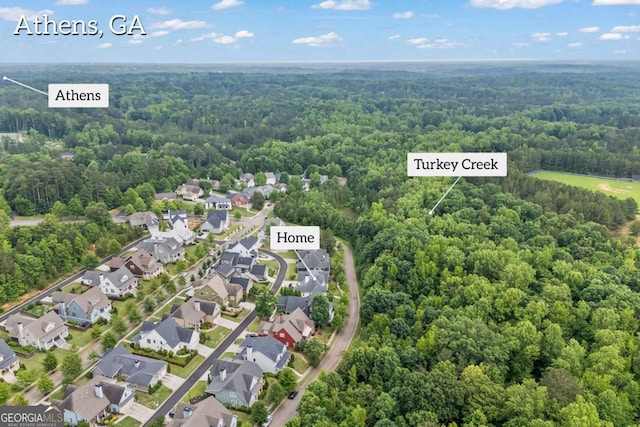 555 Red Bluff Dr, Athens, GA 30607 - aerial perspective of suburban area featuring a heavily wooded area