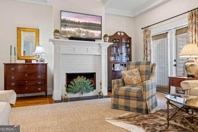 555 Red Bluff Dr, Athens, GA 30607 - living area featuring ornamental molding, wood finished floors, and a fireplace
