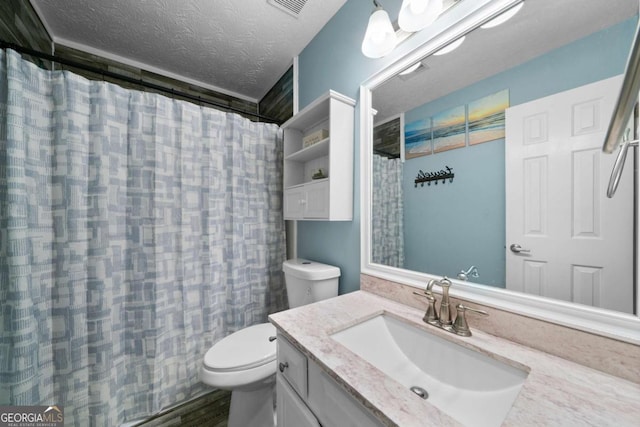 1769 Milford Creek Cts SW, Marietta, GA 30008 - bathroom with vanity, a textured ceiling, and a shower with curtain