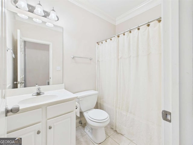 1090 Lane Creek Cir, Bishop, GA 30621 - full bathroom featuring tile patterned floors, crown molding, toilet, vanity, and shower / tub combo