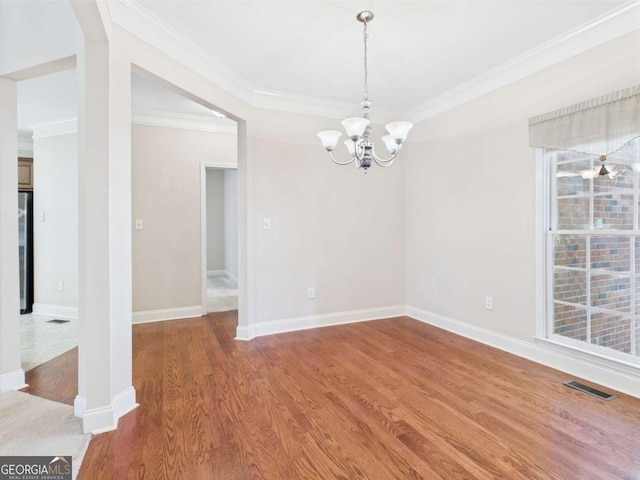 1090 Lane Creek Cir, Bishop, GA 30621 - unfurnished room with a chandelier, wood finished floors, and ornamental molding