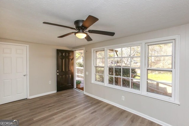 272 Old Sudie Rd, Hiram, GA 30141 - entrance foyer with wood finished floors, a ceiling fan, and a textured ceiling