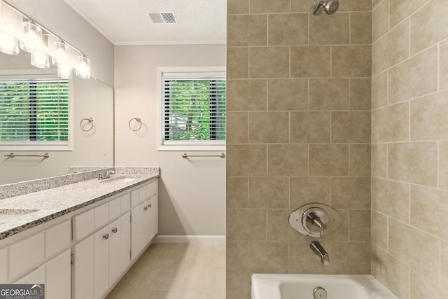 2041 Kramer Way, Marietta, GA 30062 - bathroom featuring crown molding, double vanity, tile patterned floors,  shower combination, and baseboards