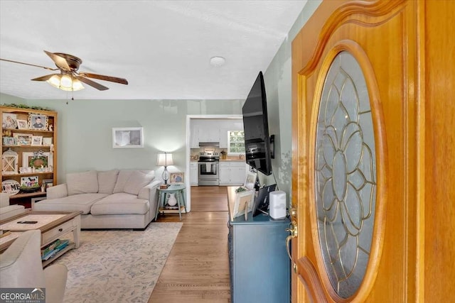 1277 Abrams Rd SE, Silver Creek, GA 30173 - living room featuring ceiling fan and light wood-style flooring