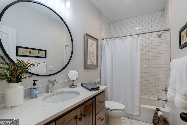 724 Bertha Willis Rd, Carlton, GA 30627 - bathroom with toilet, vanity, shower / bath combo with shower curtain, and tile patterned floors