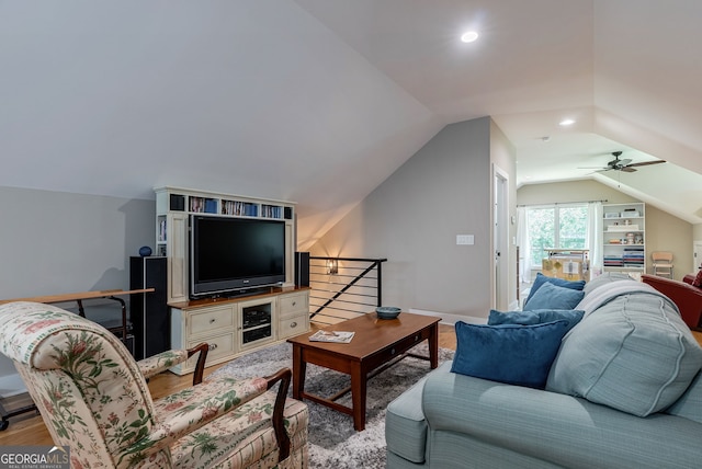 724 Bertha Willis Rd, Carlton, GA 30627 - living area featuring vaulted ceiling, ceiling fan, recessed lighting, and wood finished floors