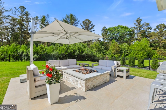 229 Widener Way, Peachtree City, GA 30269 - view of patio / terrace with an outdoor living space with a fire pit and view of scattered trees