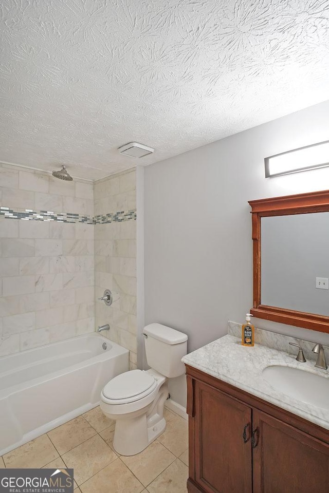 4191 Alaina Cir, Austell, GA 30106 - full bath featuring vanity, tile patterned flooring, toilet, washtub / shower combination, and a textured ceiling