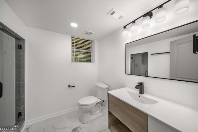 681 Fielding Ln SW, Atlanta, GA 30311 - full bathroom featuring vanity, marble finish floors, a stall shower, and recessed lighting
