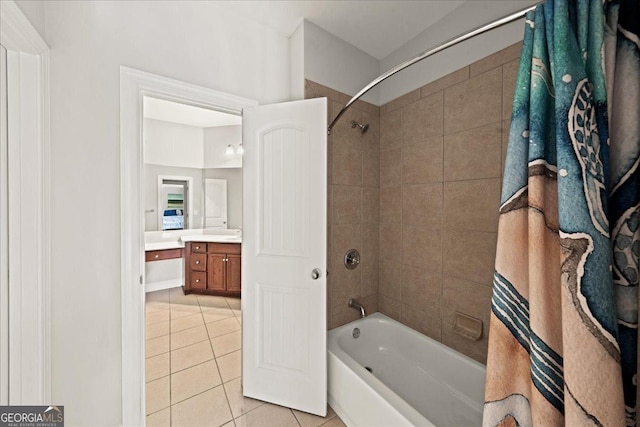 1323 Frey Lake Ct NW, Kennesaw, GA 30144 - bathroom with tile patterned floors, vanity, and shower / tub combo with curtain