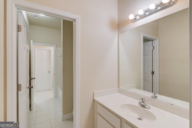 764 Morganton Dr, Johns Creek, GA 30024 - bathroom with tile patterned floors, vanity, a tub to relax in, and baseboards