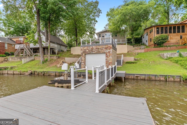 160 Birch Rd, Covington, GA 30014 - dock with stairs, a lawn, a deck with water view, and cooling unit