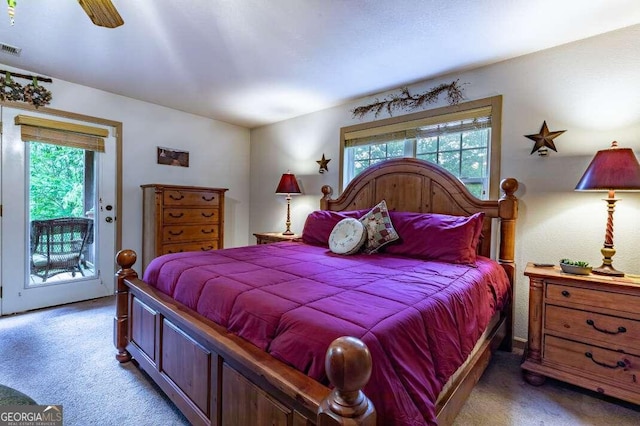 284 Summit Way Unit 19, Blairsville, GA 30512 - carpeted bedroom with access to outside, multiple windows, and a ceiling fan